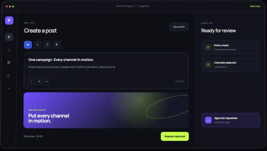 PostDelegate composer product preview